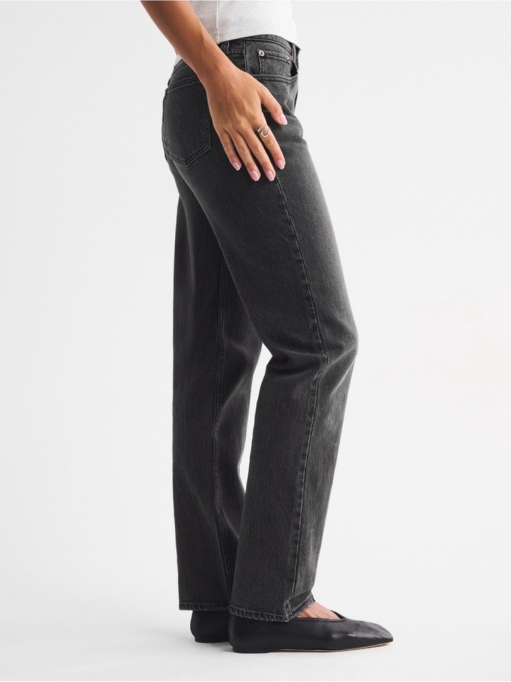 Abercrombie & Fitch Mid-Rise Washed Black Straight Jeans - Picture 2 of 7